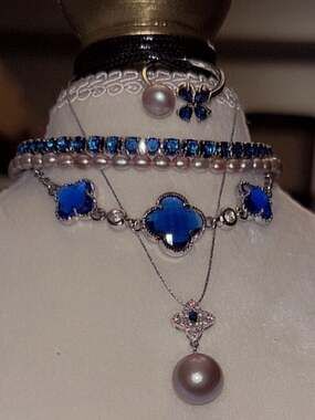 5 pc Pearl Set | Pendant | Ring | 3 Matching Bracelets | Sterling Silver 925